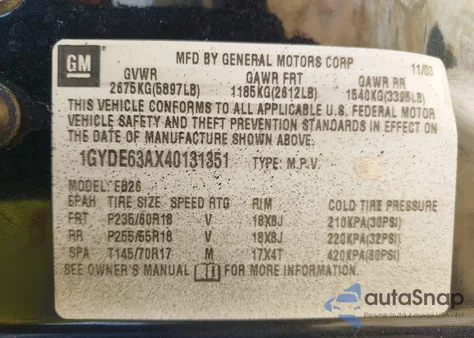 2004 Cadillac Srx V8 from USA, damaged, VIN 1GYDE63AX40131351